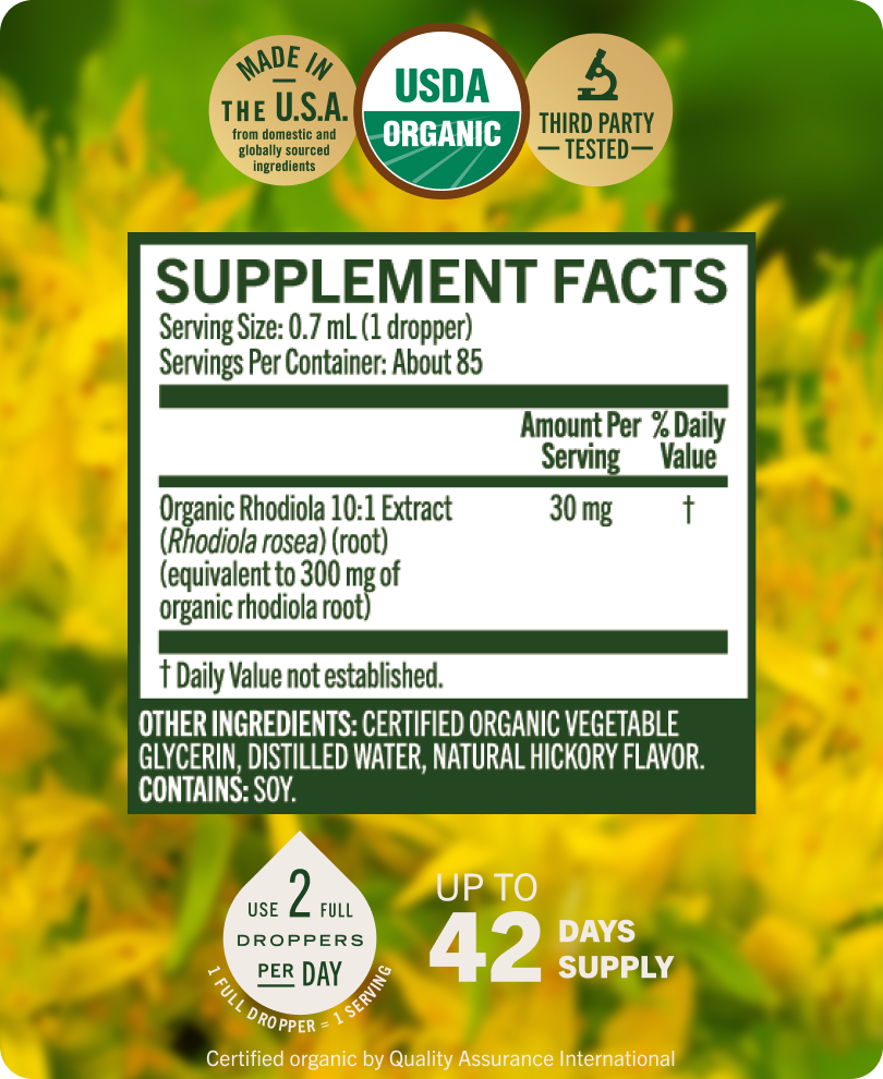 USDA Organic Rhodiola Rosea Drops - 2 Fl. Oz. Bottle