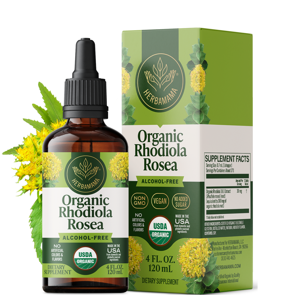 USDA Organic Rhodiola Rosea Drops - 4 Fl. Oz. Bottle