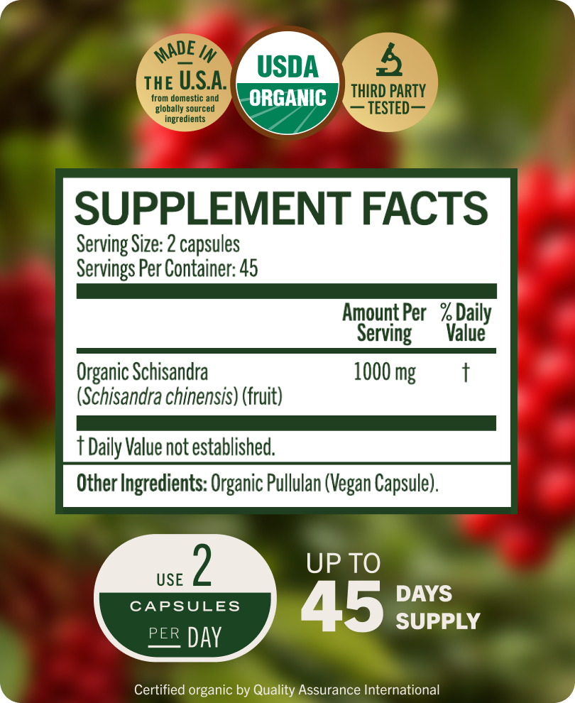 USDA Organic Schisandra Berry Capsules - 90 CT