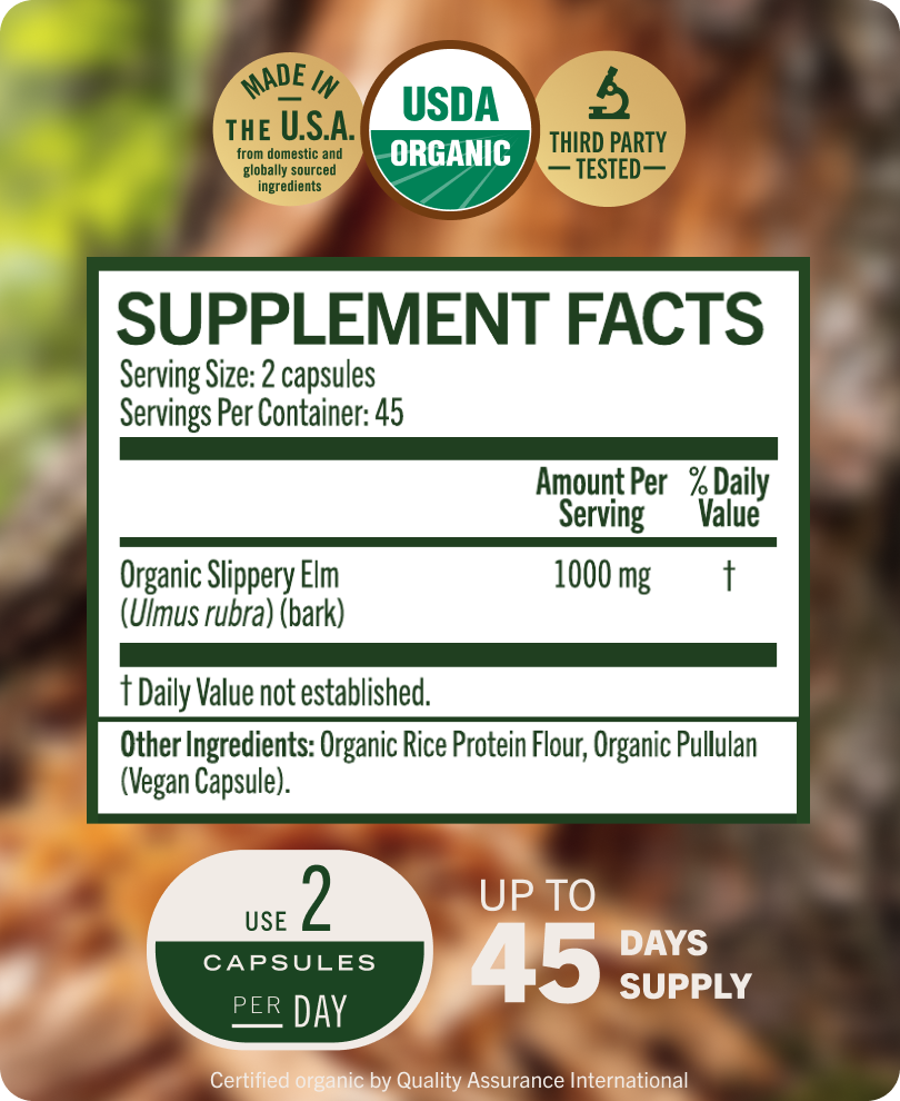 USDA Organic Slippery Elm Bark Capsules - 90 CT
