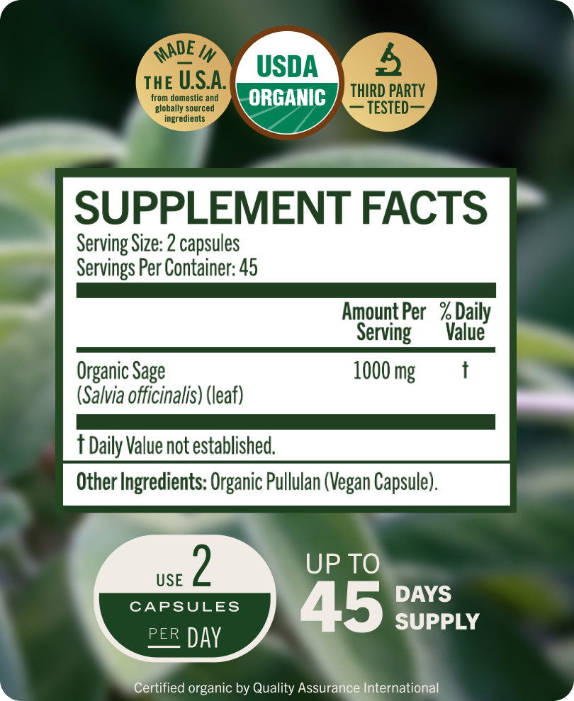 USDA Organic Sage Capsules - 90 CT