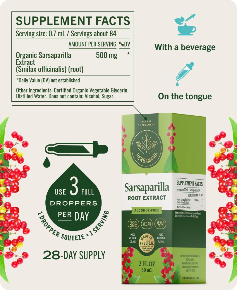 Sarsaparilla Root Extract Drops - 2 Fl. Oz. Bottle