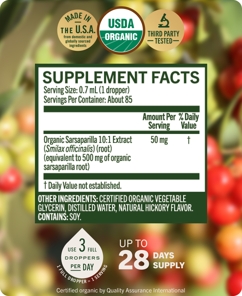 USDA Organic Sarsaparilla Root Drops - 2 Fl. Oz. Bottle