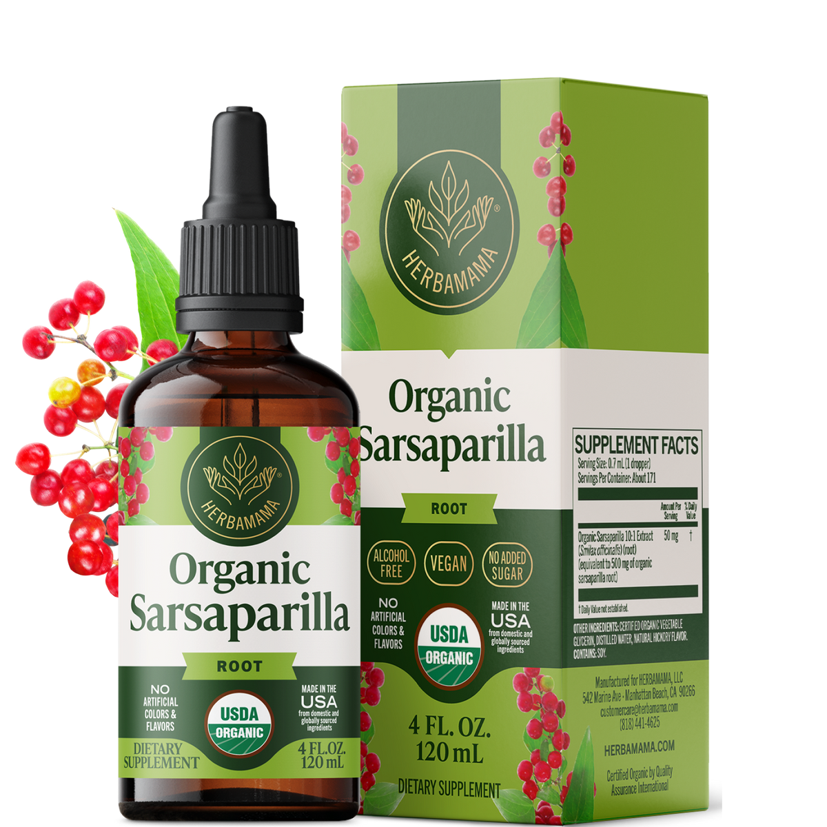 USDA Organic Sarsaparilla Root Drops - 4 Fl. Oz. Bottle