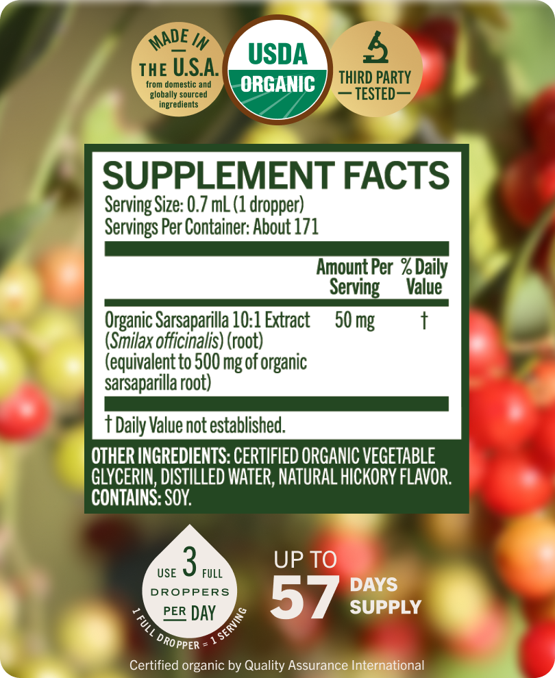 USDA Organic Sarsaparilla Root Drops - 4 Fl. Oz. Bottle