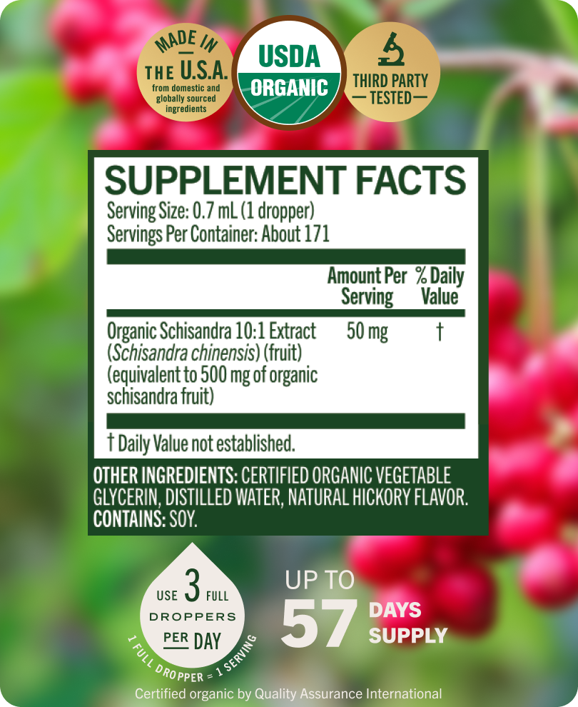 USDA Organic Schisandra Berry Drops - 4 Fl. Oz. Bottle