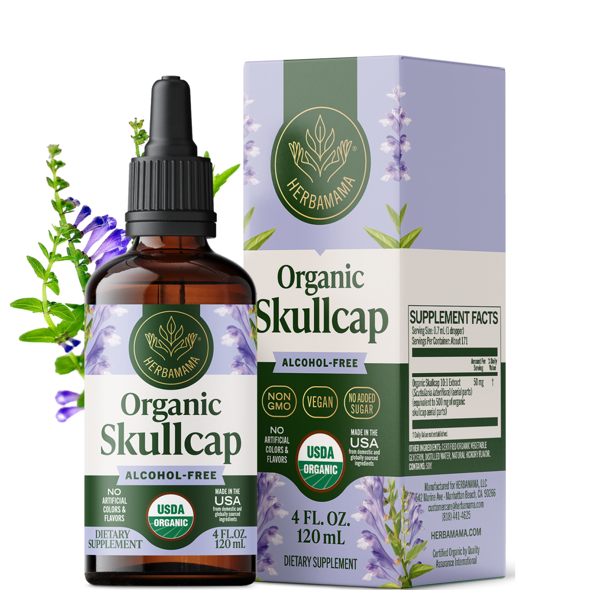 USDA Organic Skullcap Drops - 4 Fl. Oz. Bottle