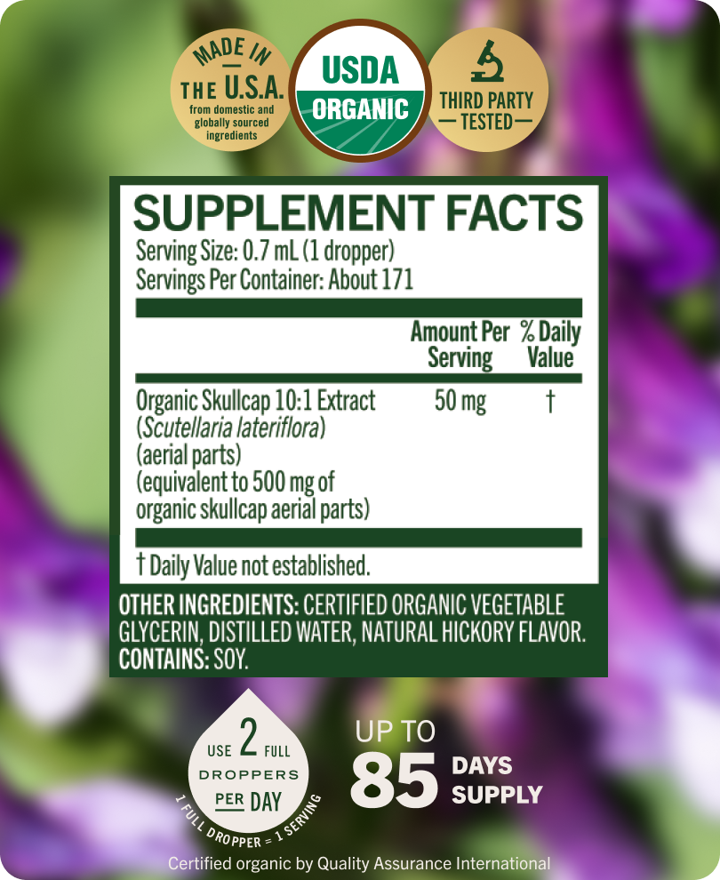 USDA Organic Skullcap Drops - 4 Fl. Oz. Bottle