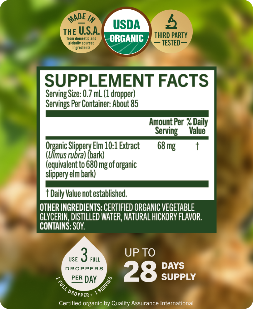 USDA Organic Slippery Elm Drops - 2 Fl. Oz. Bottle
