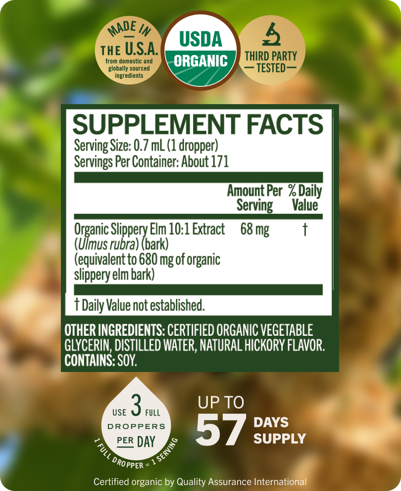 USDA Organic Slippery Elm Drops - 4 Fl. Oz. Bottle