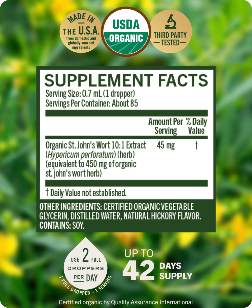 USDA Organic St. John’s Wort Drops - 2 Fl. Oz. Bottle