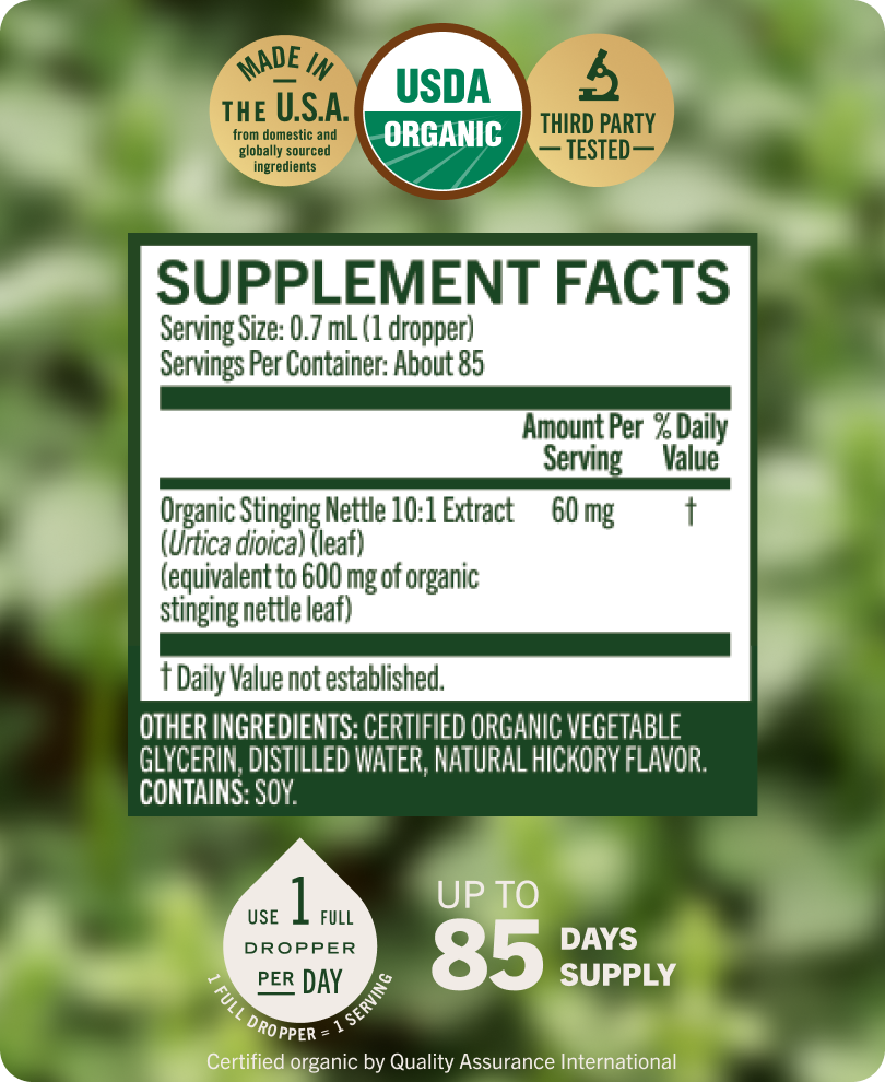 USDA Organic Stinging Nettle Leaf Drops - 2 Fl. Oz. Bottle