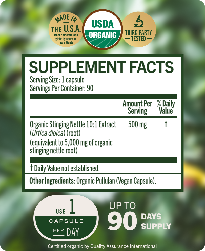 USDA Organic Stinging Nettle Root Capsules - 90 CT