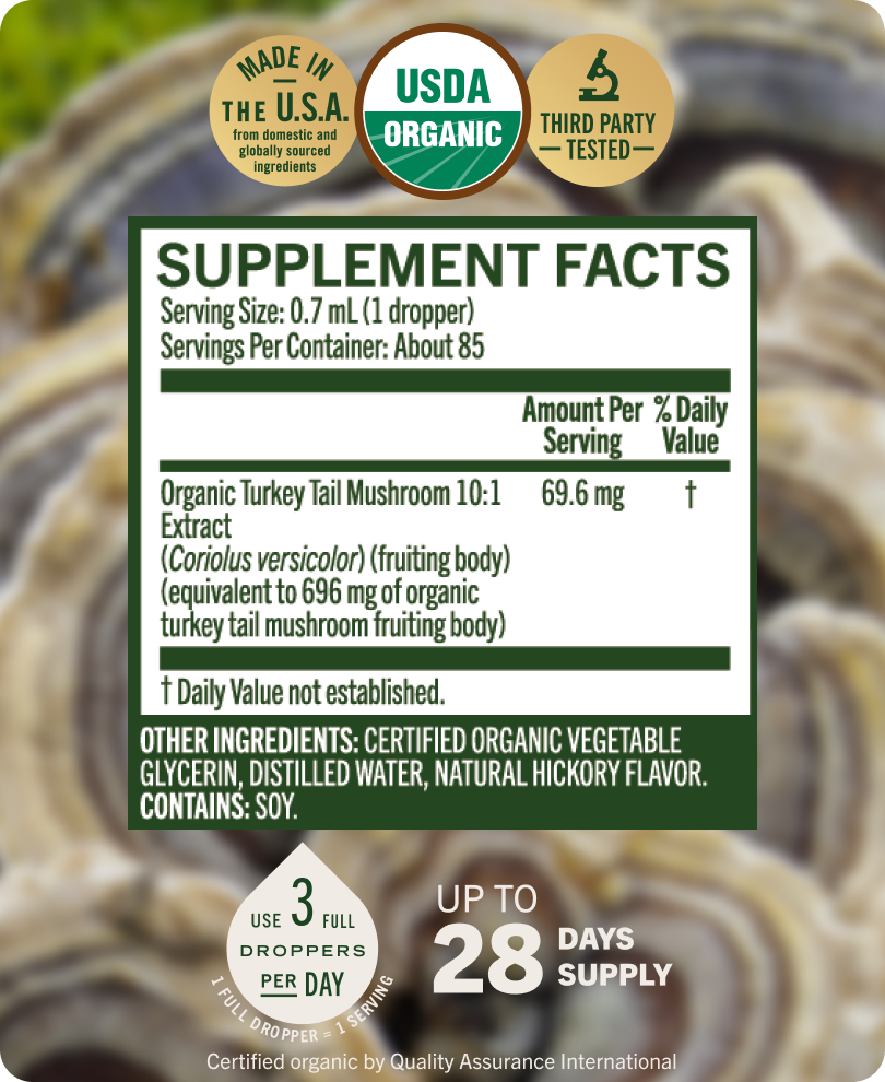 USDA Organic Turkey Tail Mushroom Drops - 2 Fl. Oz. Bottle