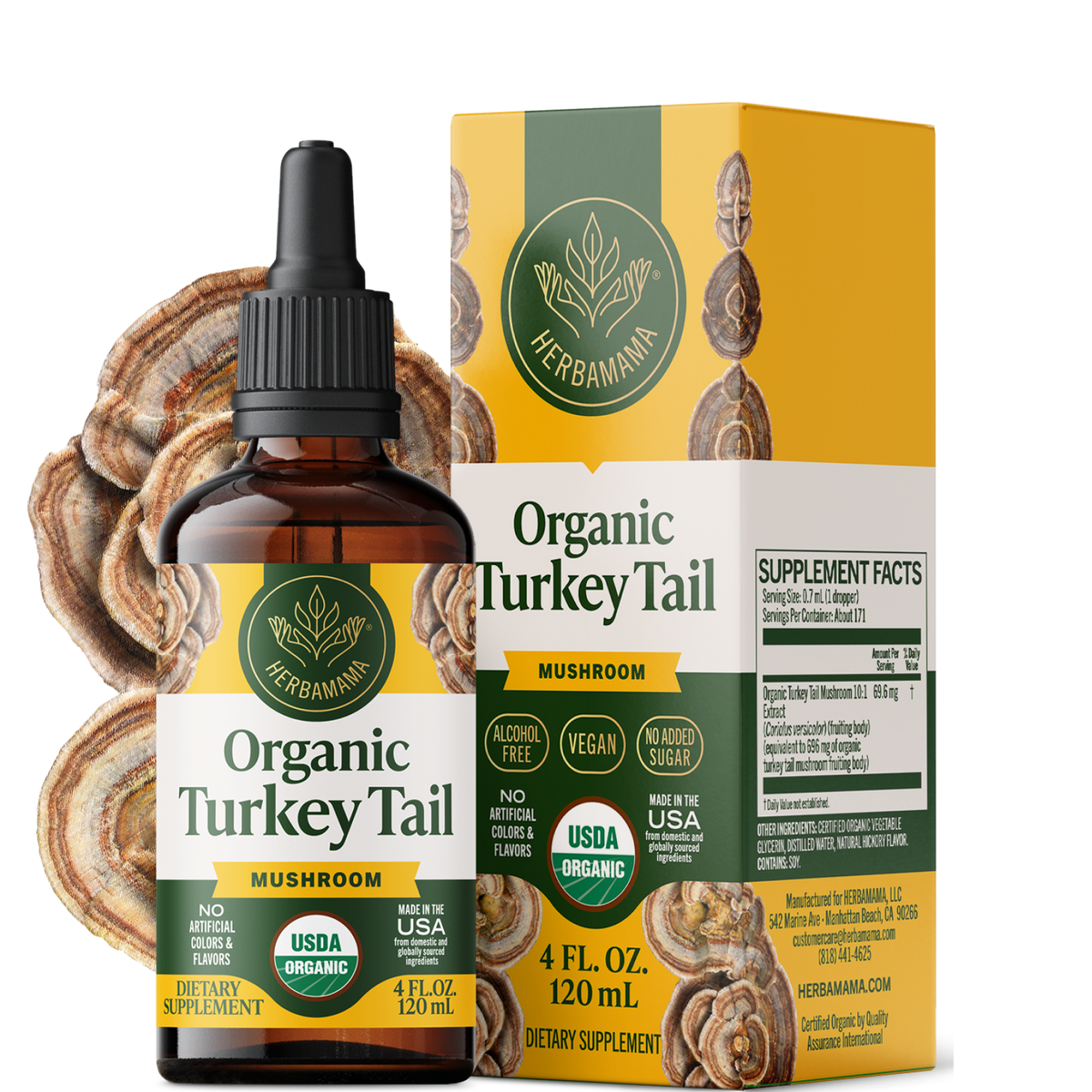 USDA Organic Turkey Tail Mushroom Drops - 4 Fl. Oz. Bottle