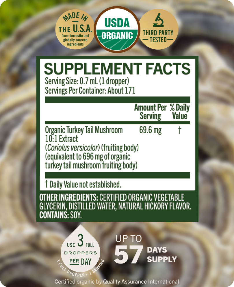 USDA Organic Turkey Tail Mushroom Drops - 4 Fl. Oz. Bottle