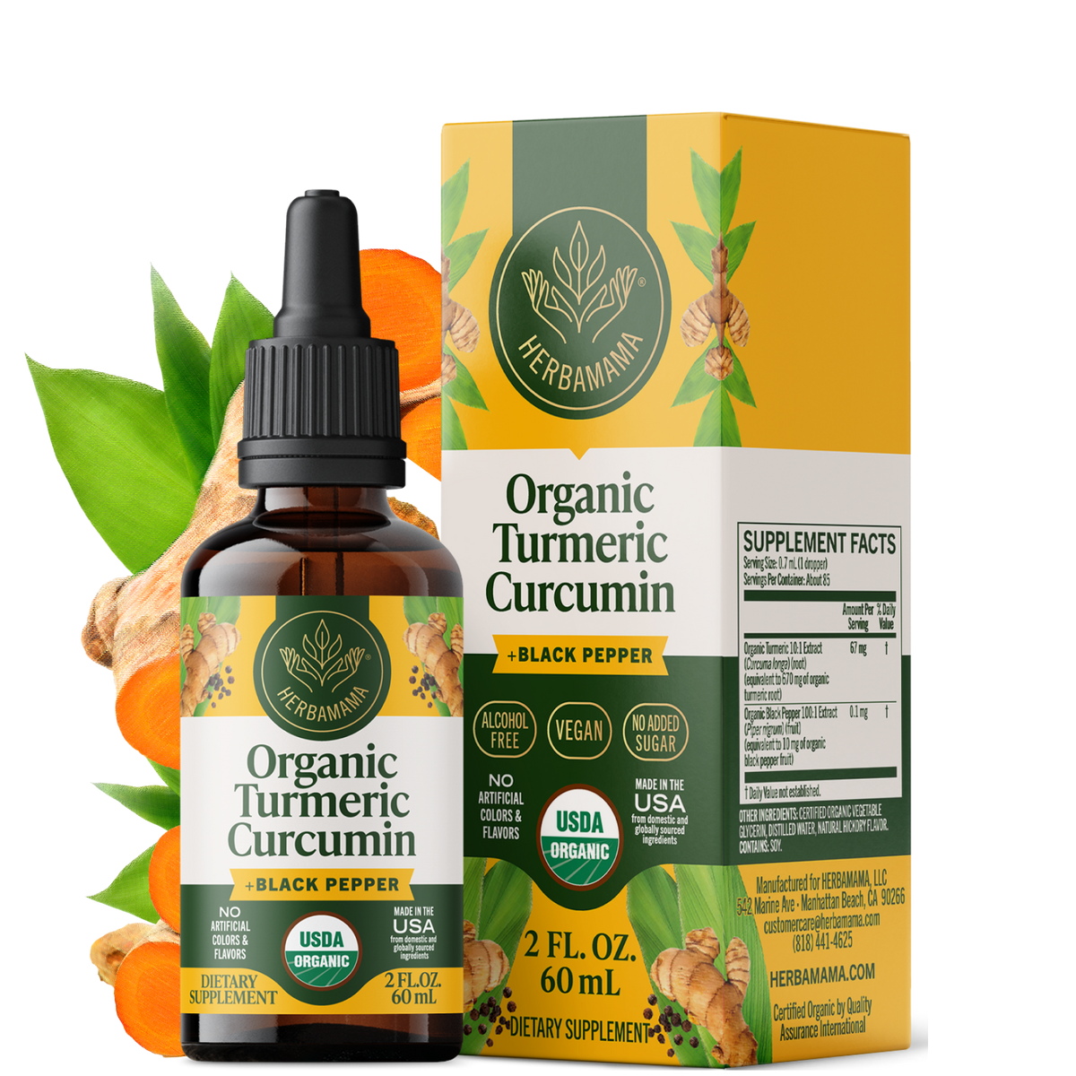 USDA Organic Turmeric + Black Pepper Drops - 2 Fl. Oz. Bottle