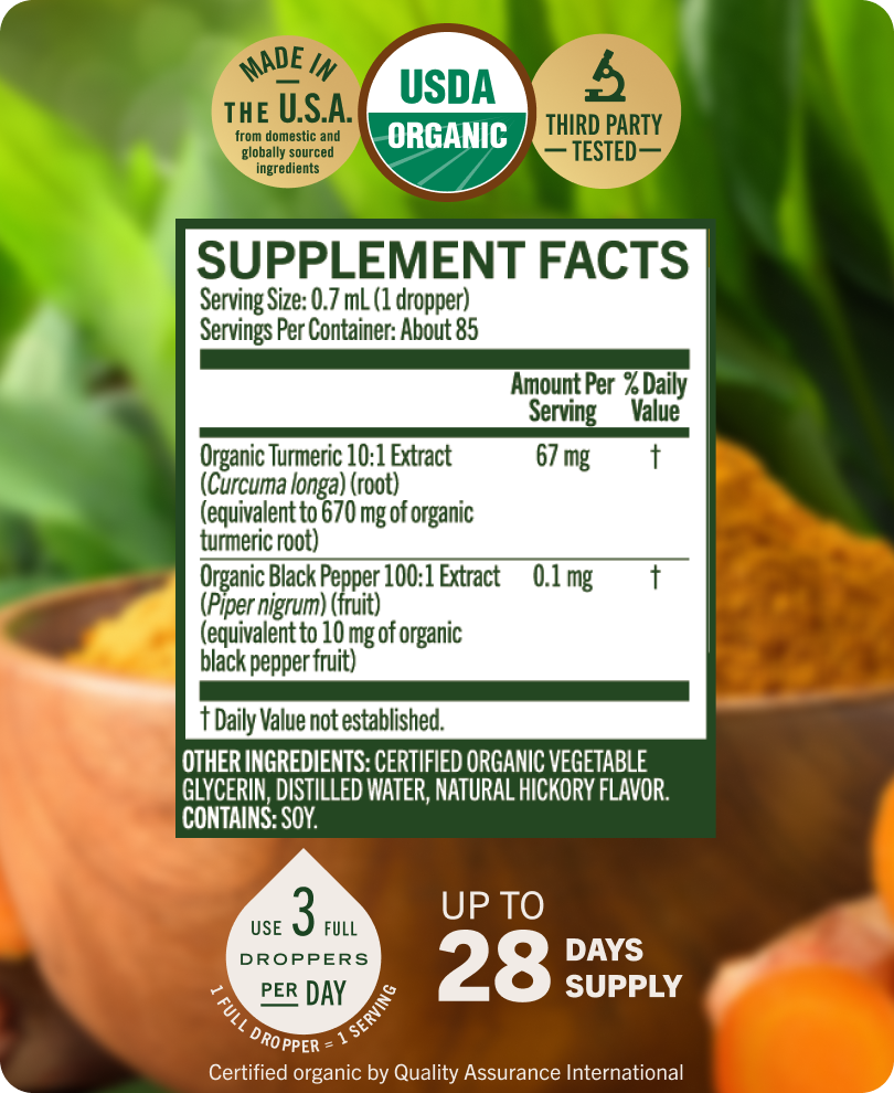 USDA Organic Turmeric + Black Pepper Drops - 2 Fl. Oz. Bottle