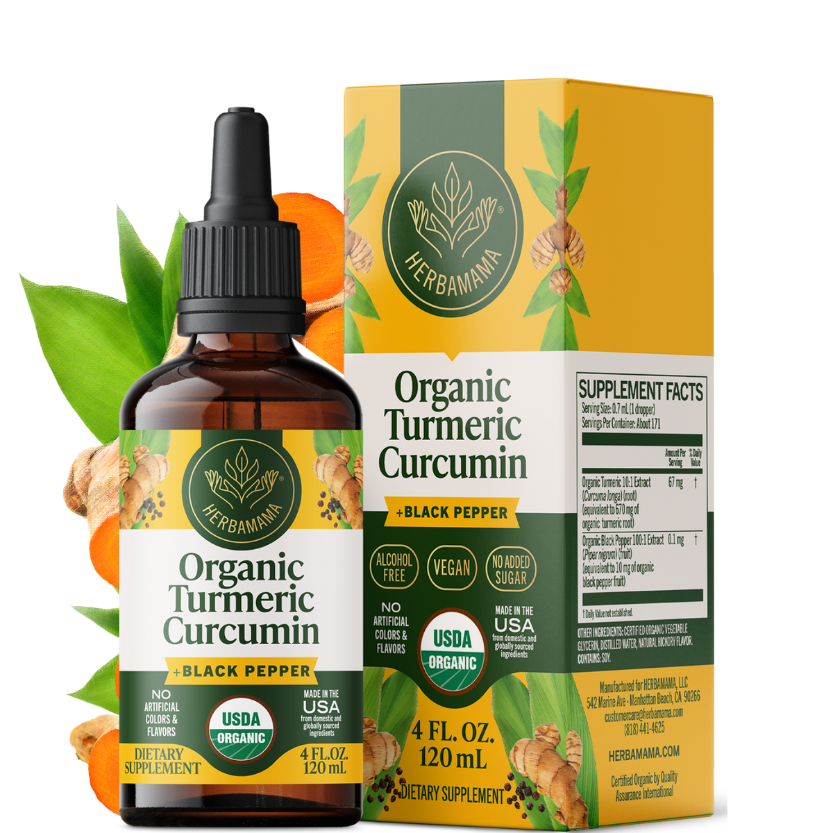 USDA Organic Turmeric + Black Pepper Drops - 4 Fl. Oz. Bottle