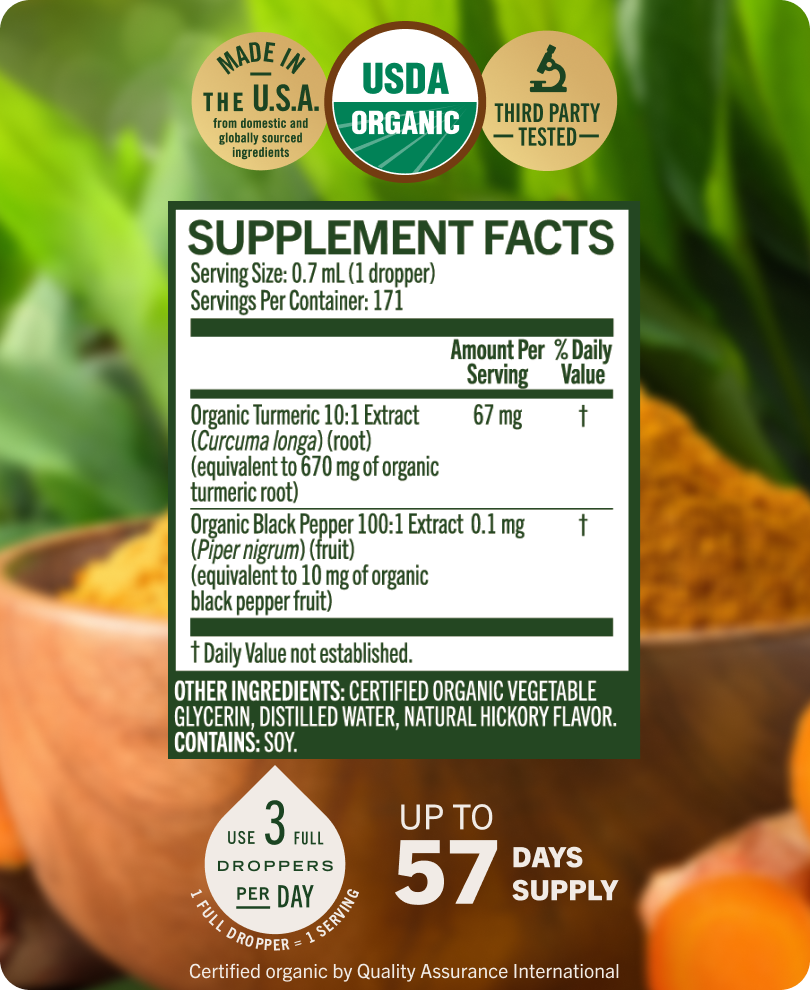 USDA Organic Turmeric + Black Pepper Drops - 4 Fl. Oz. Bottle
