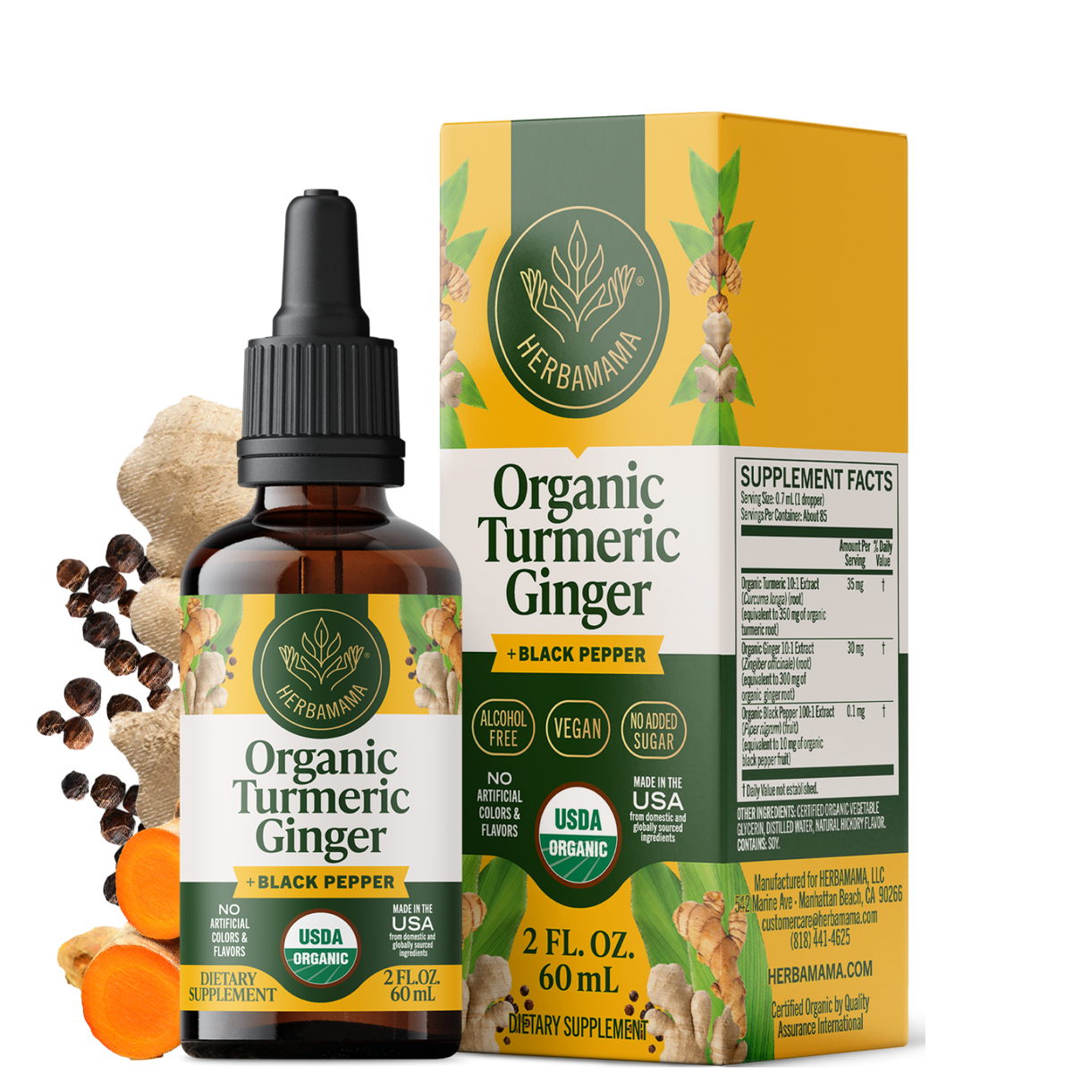 USDA Organic Turmeric & Ginger +Black Pepper Drops - 2 Fl. Oz. Bottle