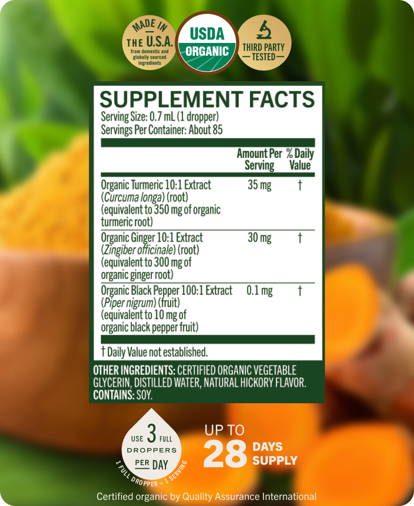 USDA Organic Turmeric & Ginger +Black Pepper Drops - 2 Fl. Oz. Bottle