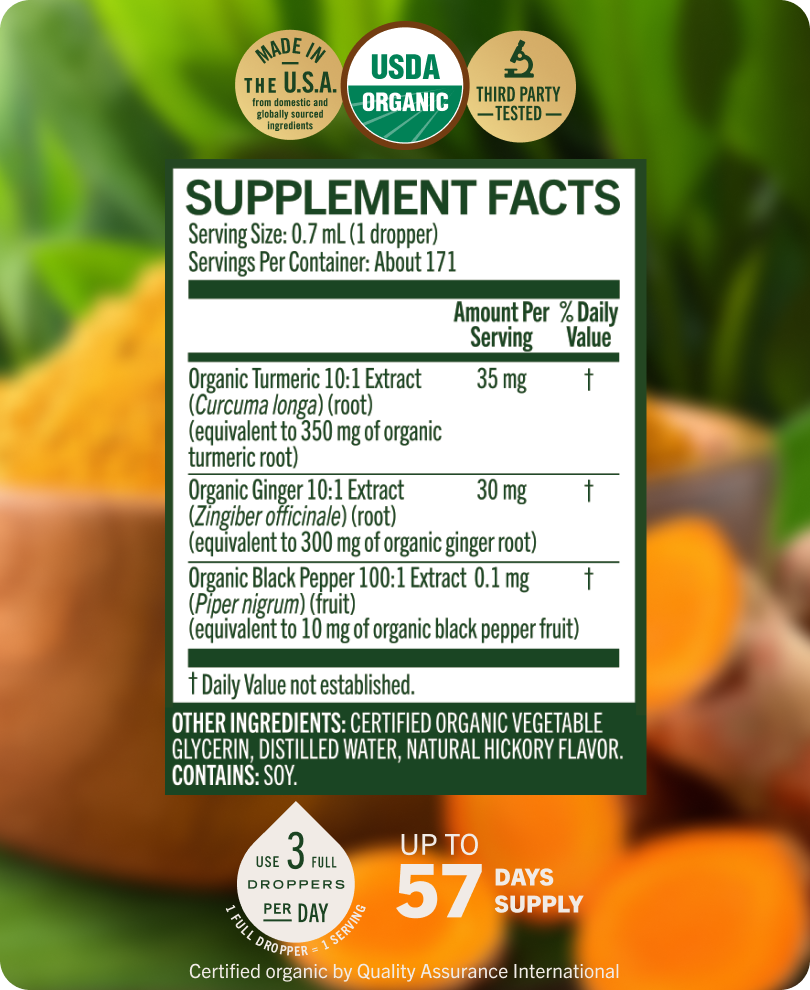 USDA Organic Turmeric & Ginger +Black Pepper Drops - 4 Fl. Oz. Bottle